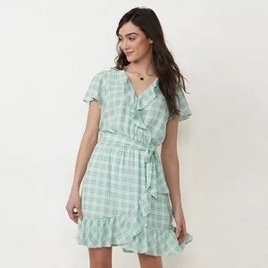 NWT Lauren a Conrad green/teal plaid wrap dress